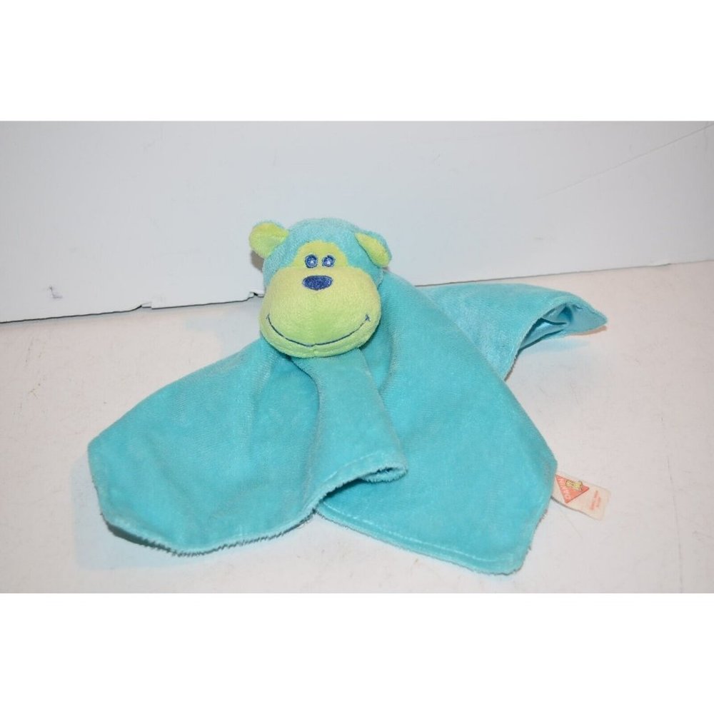 VTG Dakin Blue Yellow/Lime Monkey Baby Blanket Satin Security‎ Lovey Big Lots